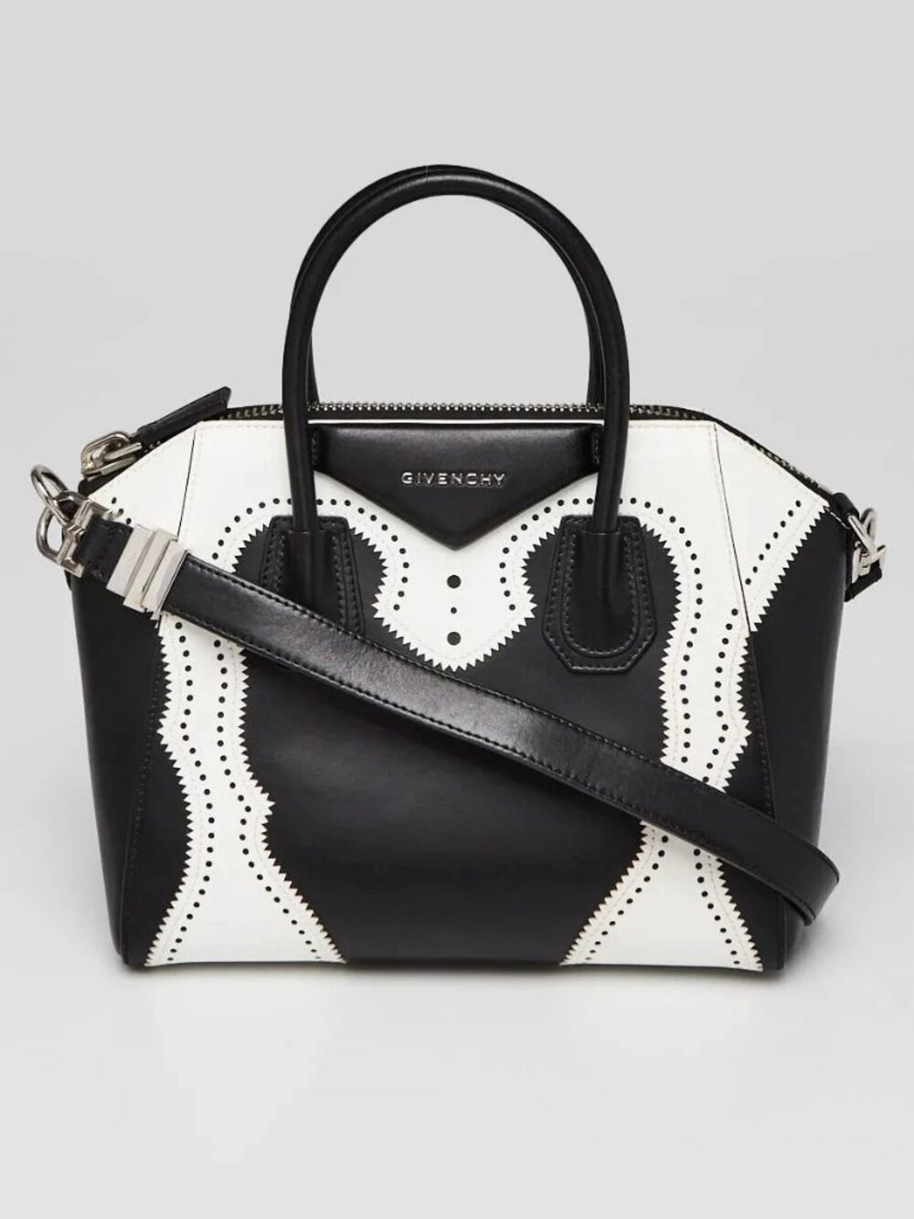 Givenchy Black/White Sugar Goatskin Leather Brogues Small Antigona Bag